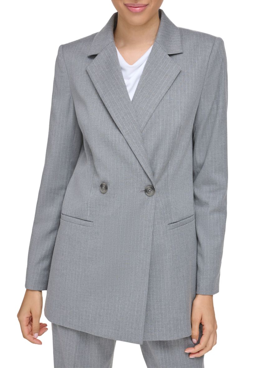 Womens Long Sleeve Double Breasted Pinstripe Jacket
