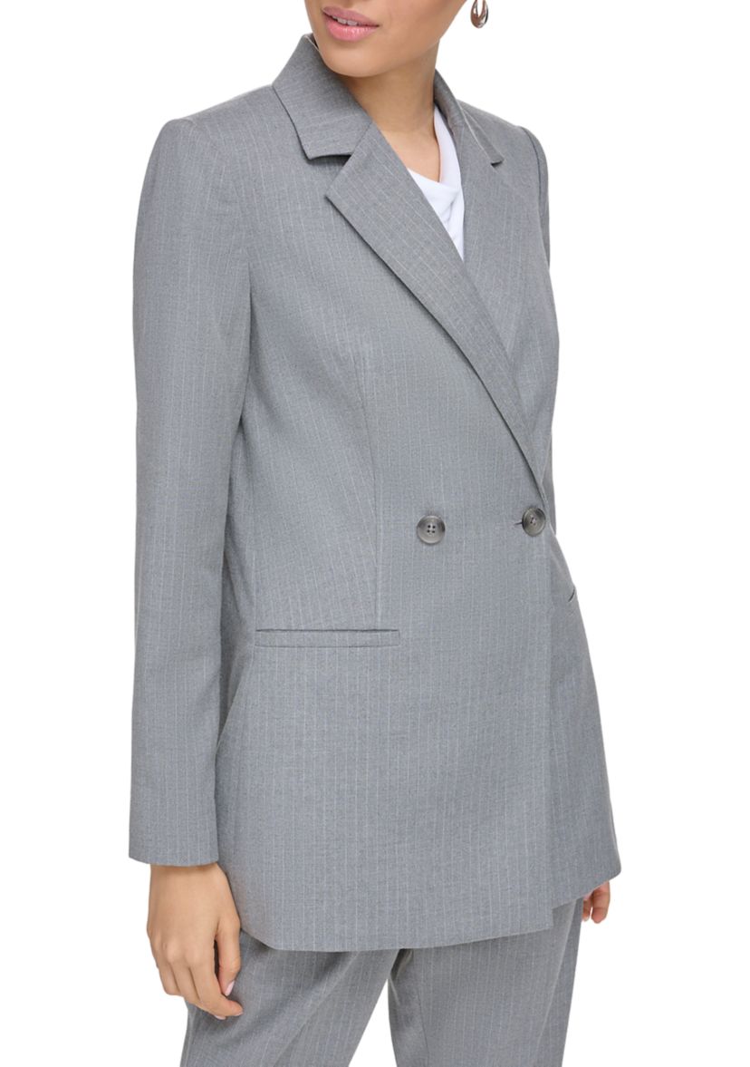 Womens Long Sleeve Double Breasted Pinstripe Jacket