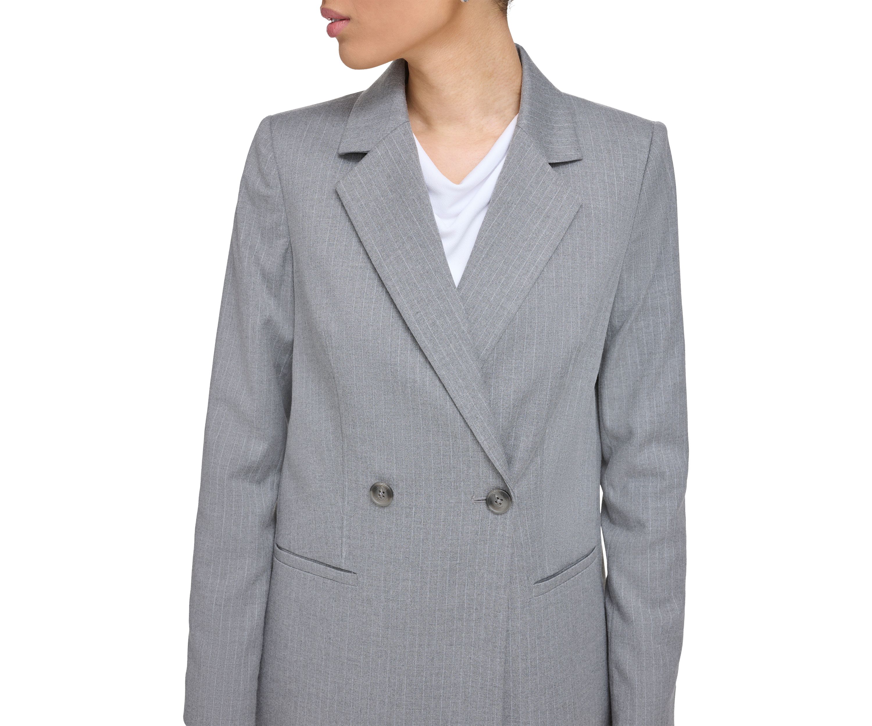 Womens Long Sleeve Double Breasted Pinstripe Jacket
