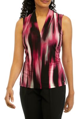 Calvin Klein Plus Size Matte Jersey Print Pleat Neck Sleeveless