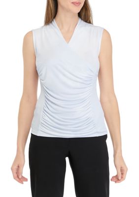 Calvin Klein Women's Sleeveless V-Neck Ruched Top, Small