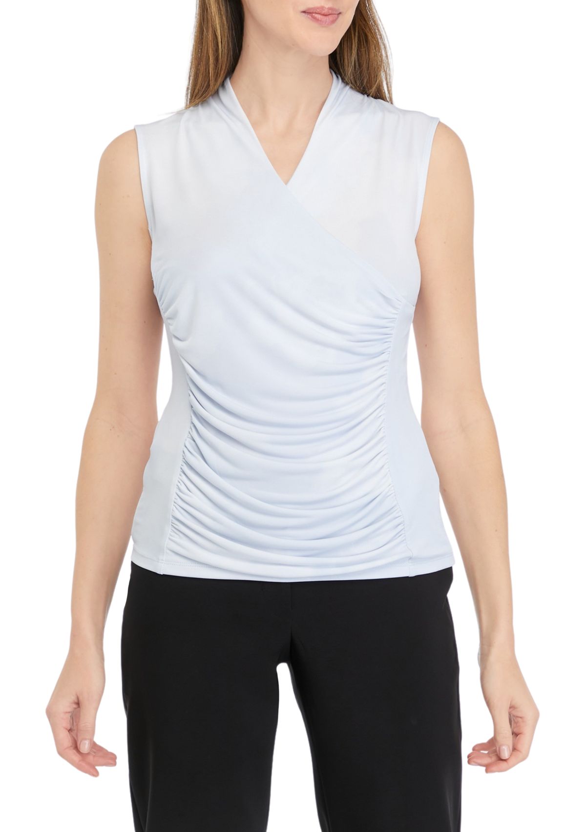 Womens Sleeveless V-Neck Ruched Top