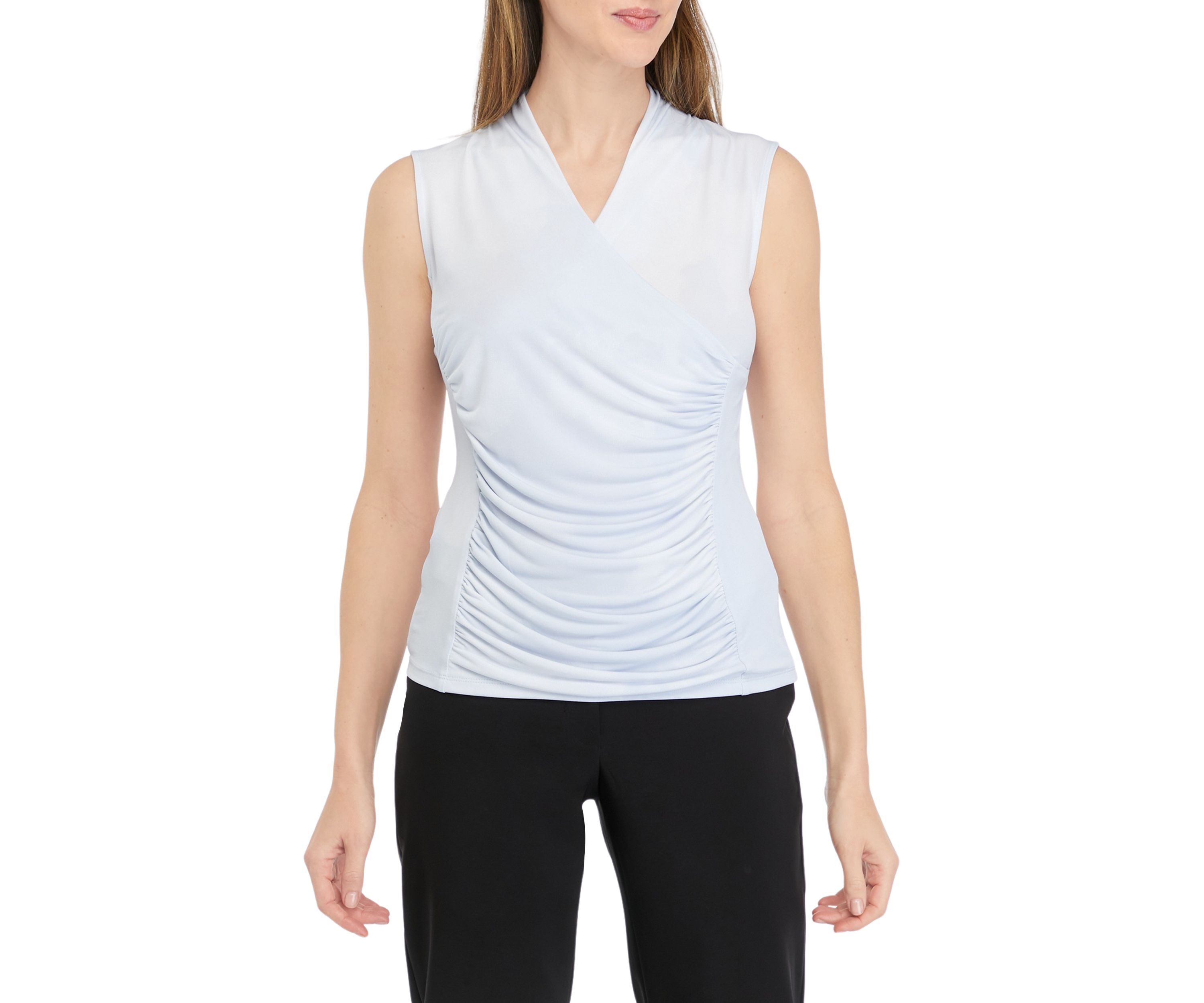 Womens Sleeveless V-Neck Ruched Top