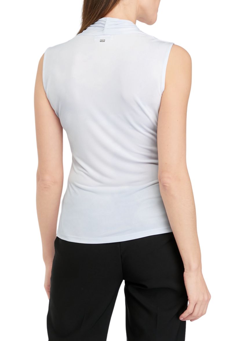 Womens Sleeveless V-Neck Ruched Top
