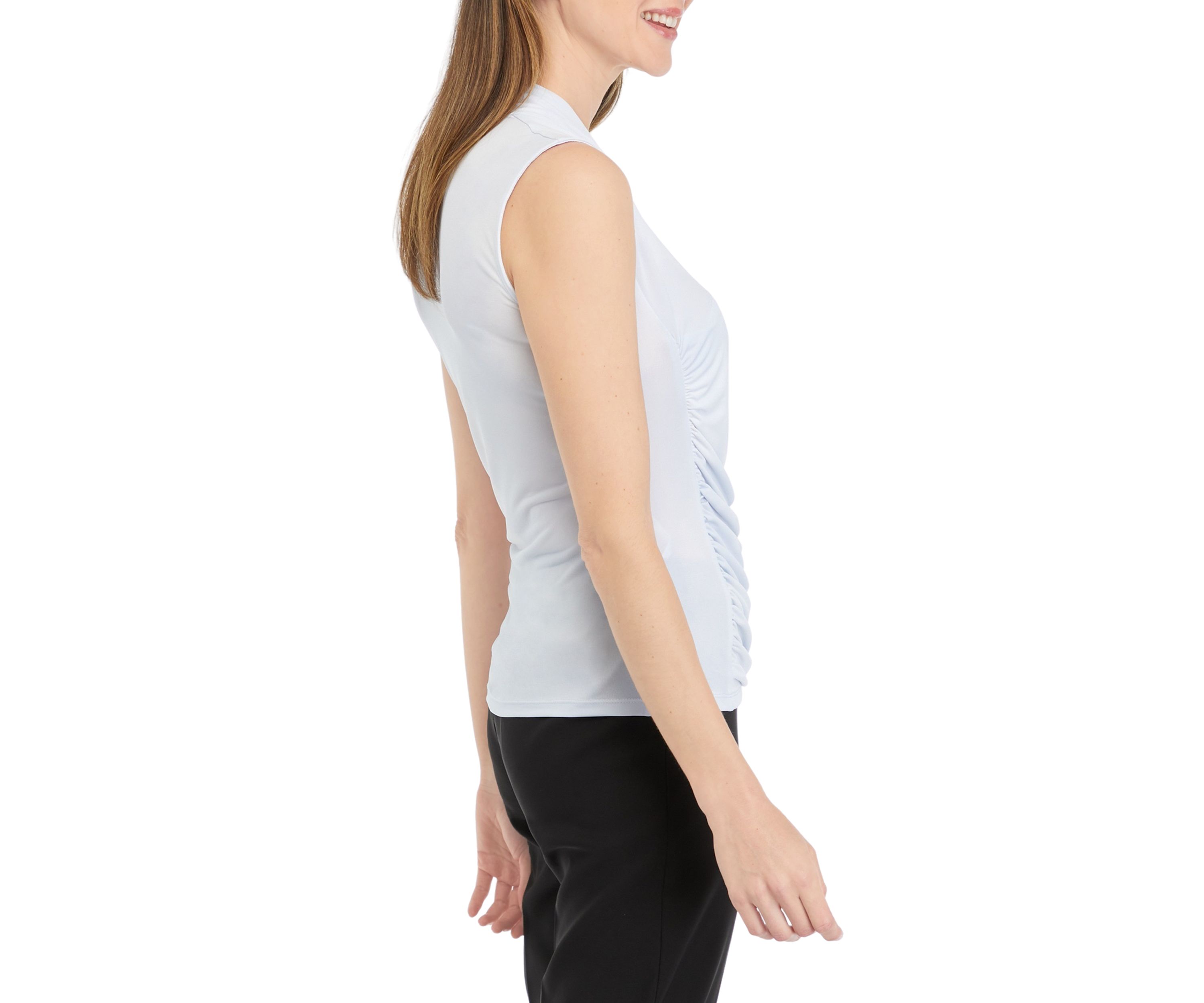Womens Sleeveless V-Neck Ruched Top