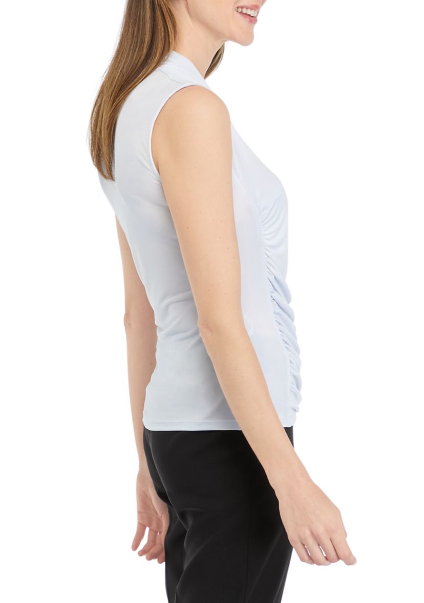 Womens Sleeveless V-Neck Ruched Top