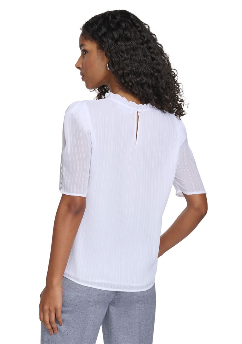 Womens Short Sleeve Ruffle Neckline Blouse