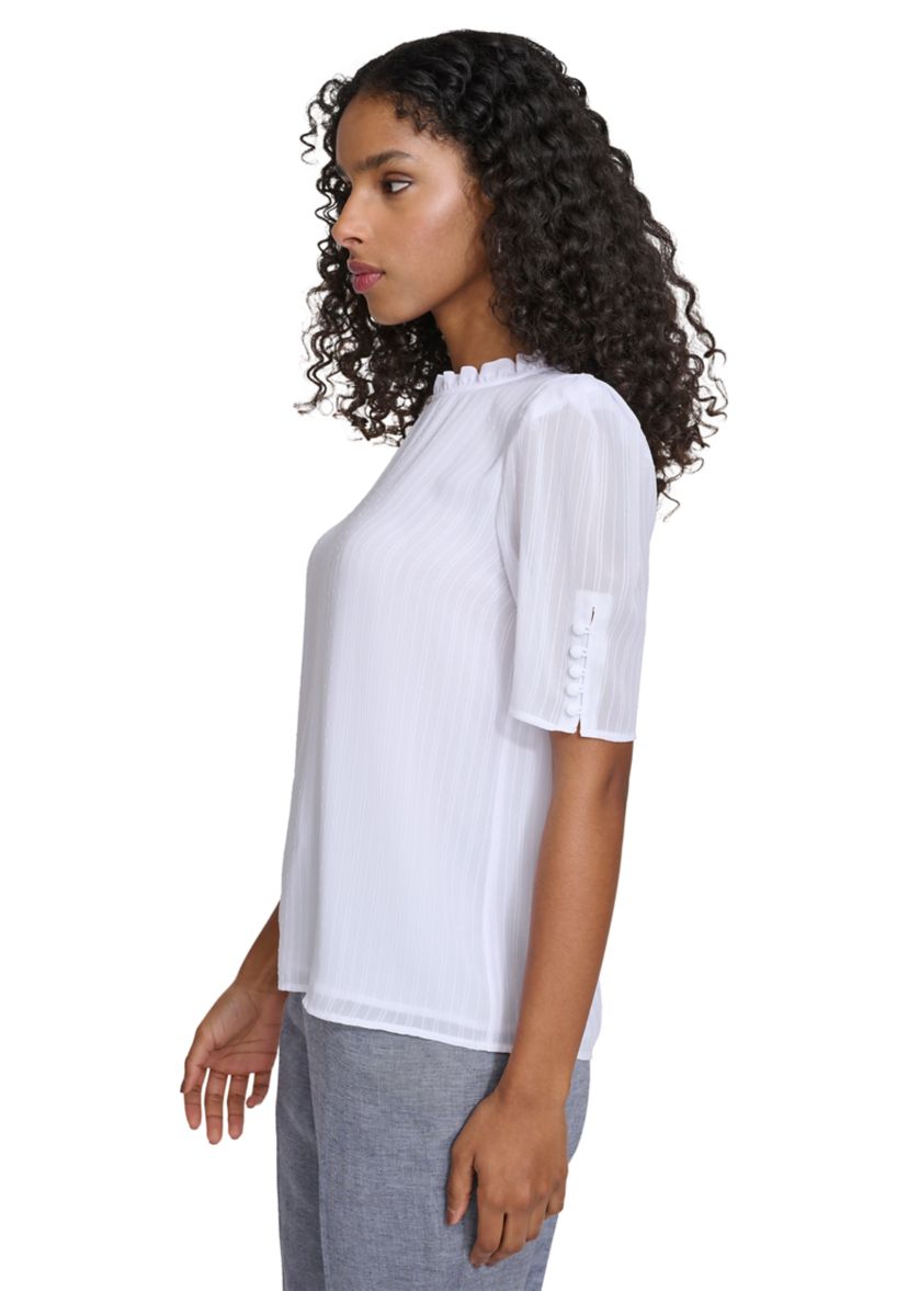 Womens Short Sleeve Ruffle Neckline Blouse