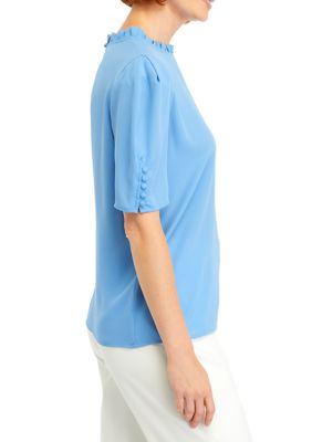 Women's Short Sleeve Ruffle Neckline Blouse