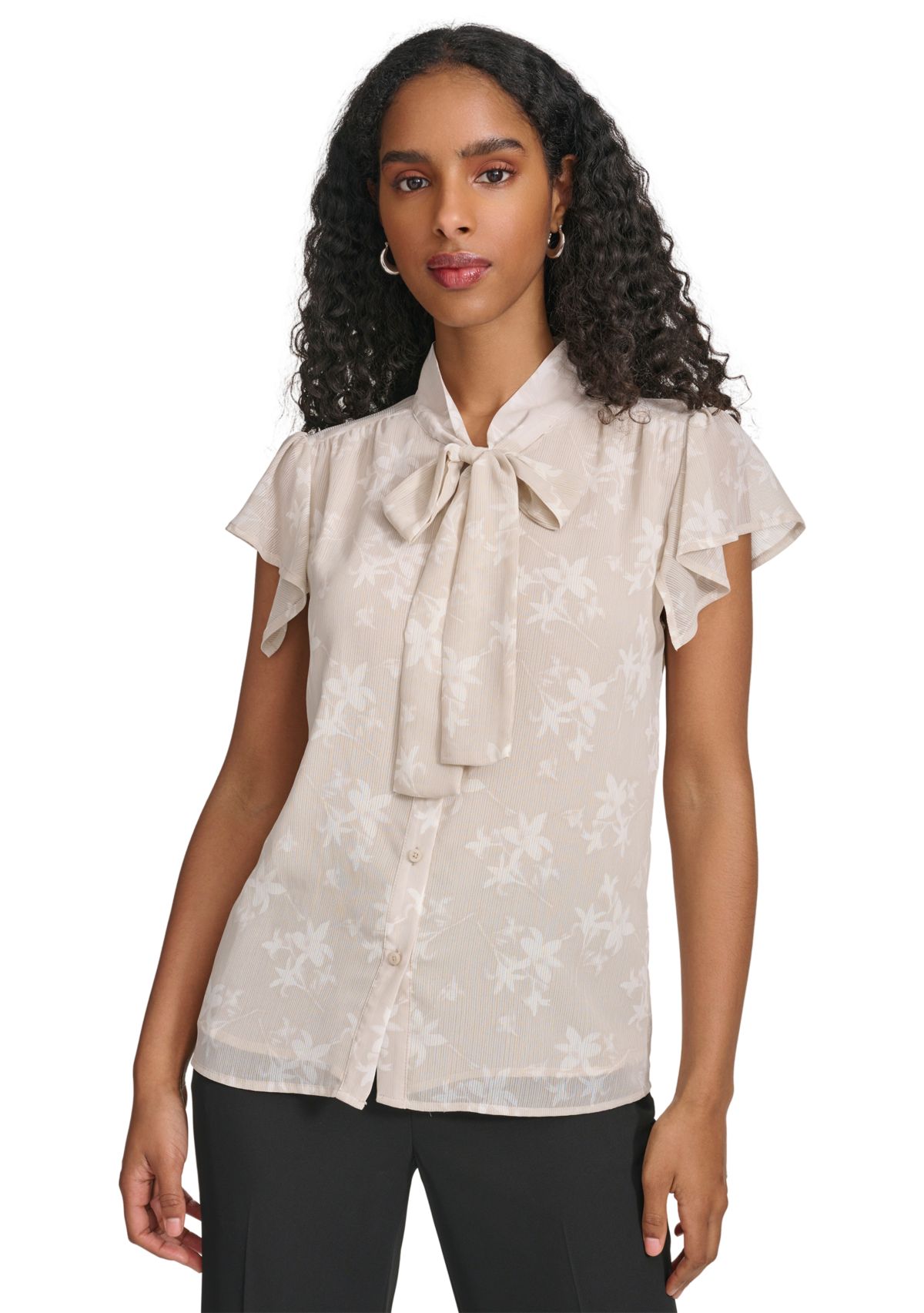 Womens Printed Sleeveless Tie Neck Cami Blouse