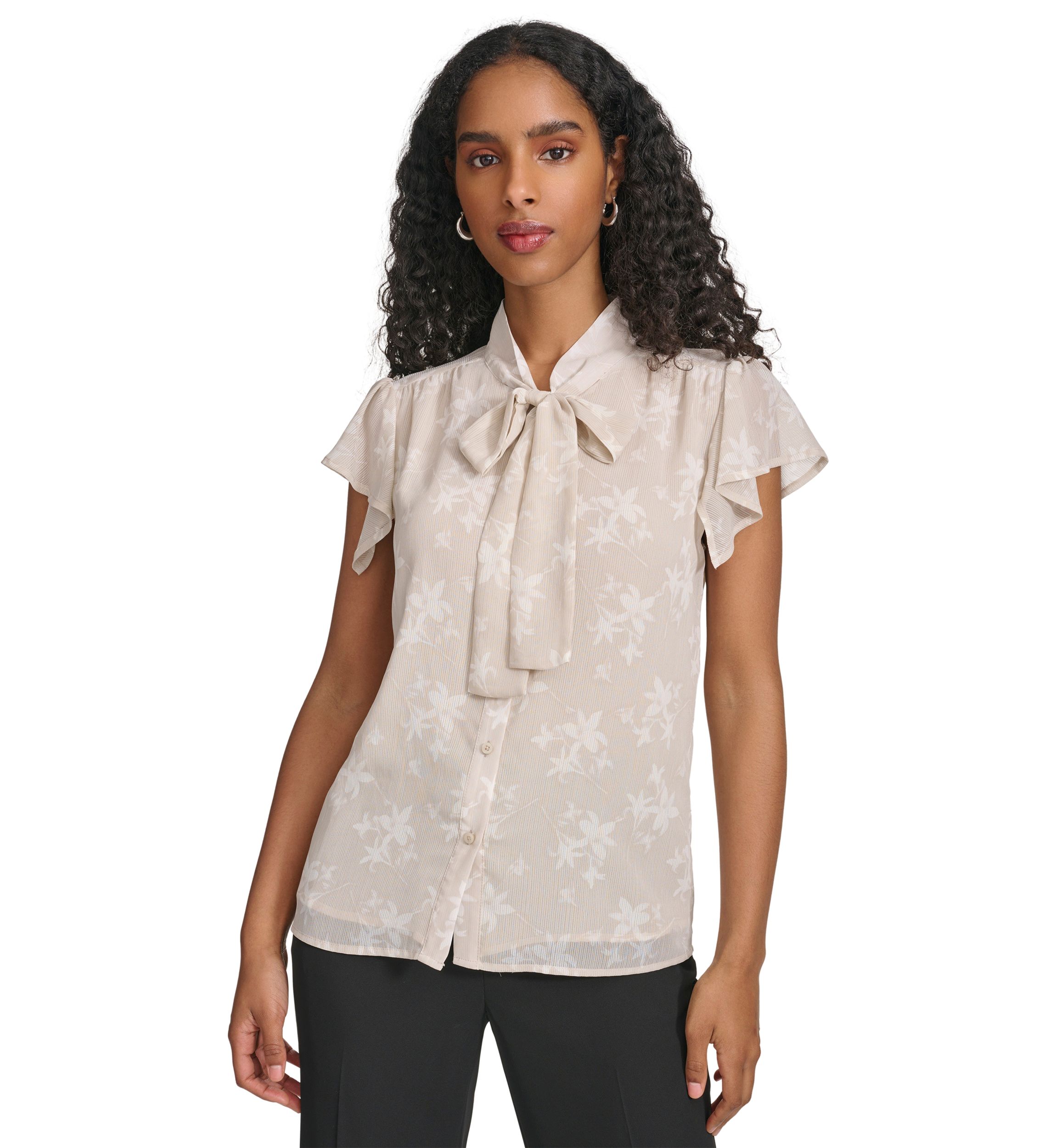 Womens Printed Sleeveless Tie Neck Cami Blouse