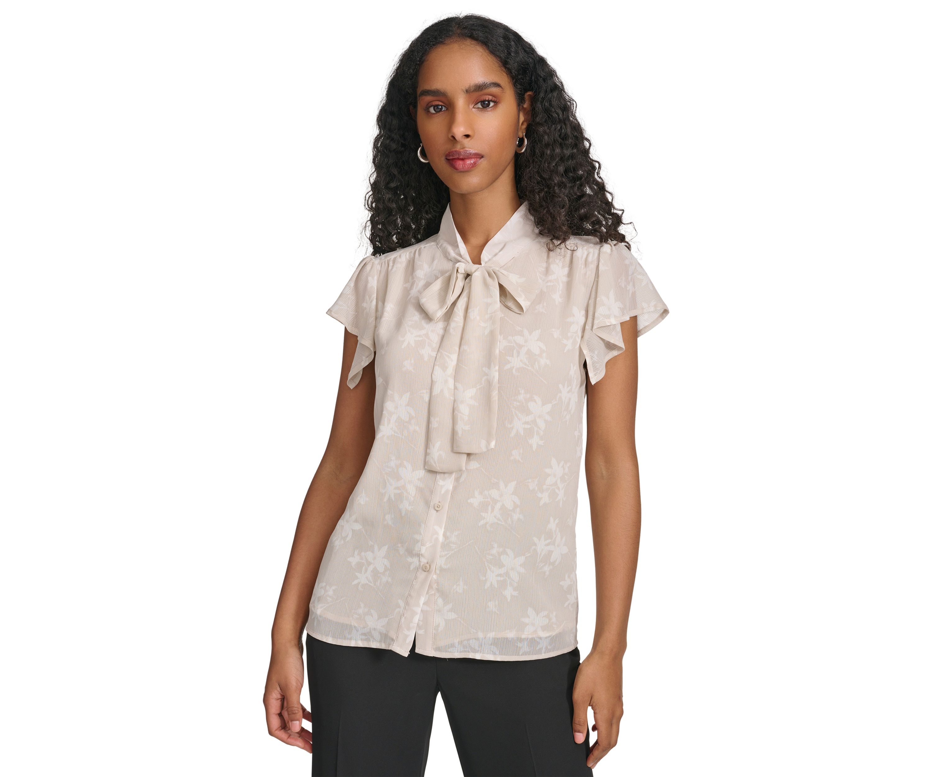 Womens Printed Sleeveless Tie Neck Cami Blouse
