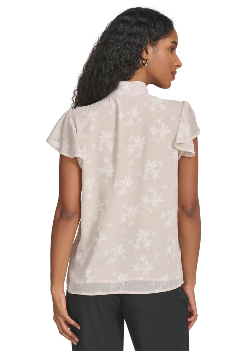 Womens Printed Sleeveless Tie Neck Cami Blouse