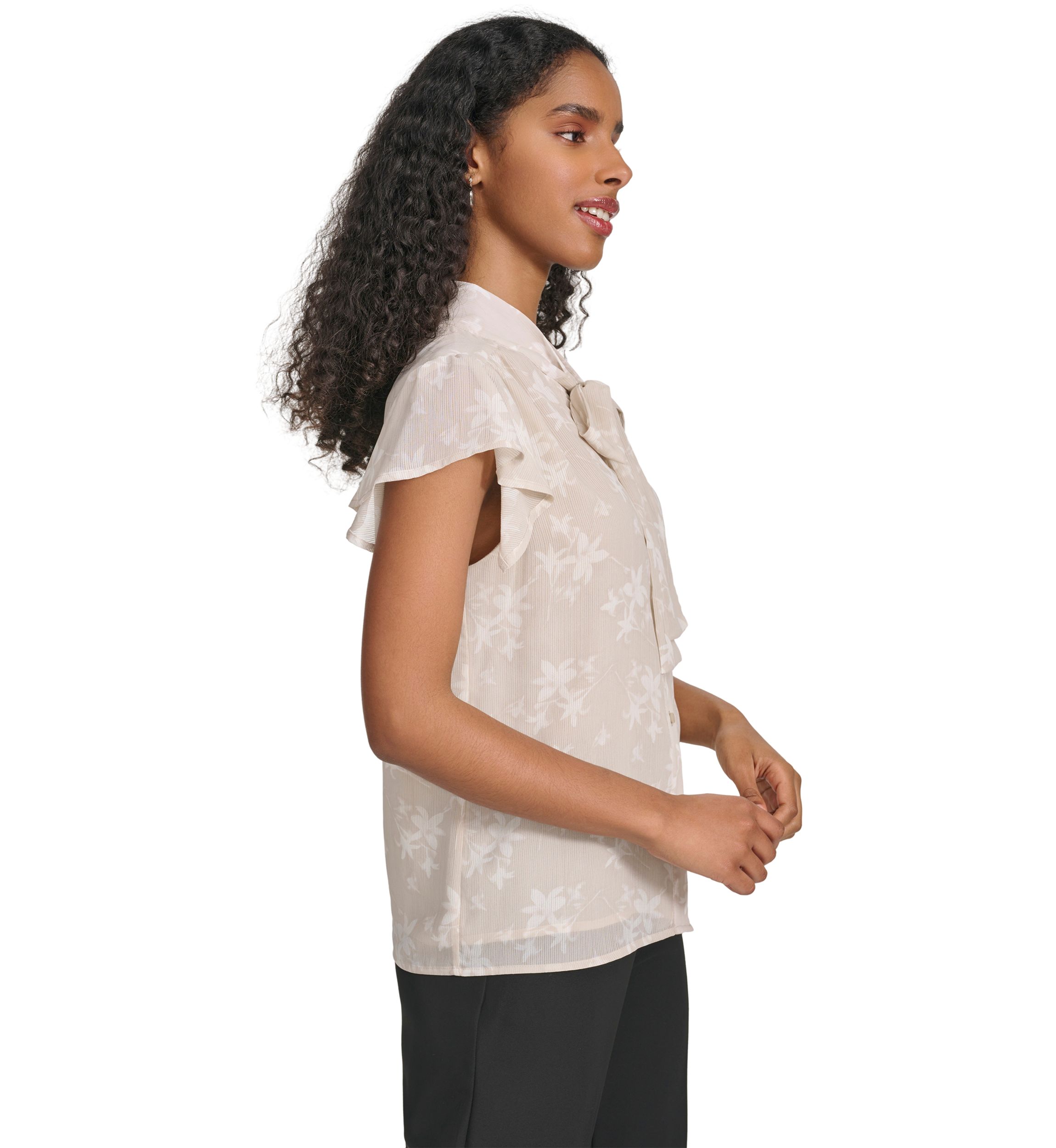 Womens Printed Sleeveless Tie Neck Cami Blouse