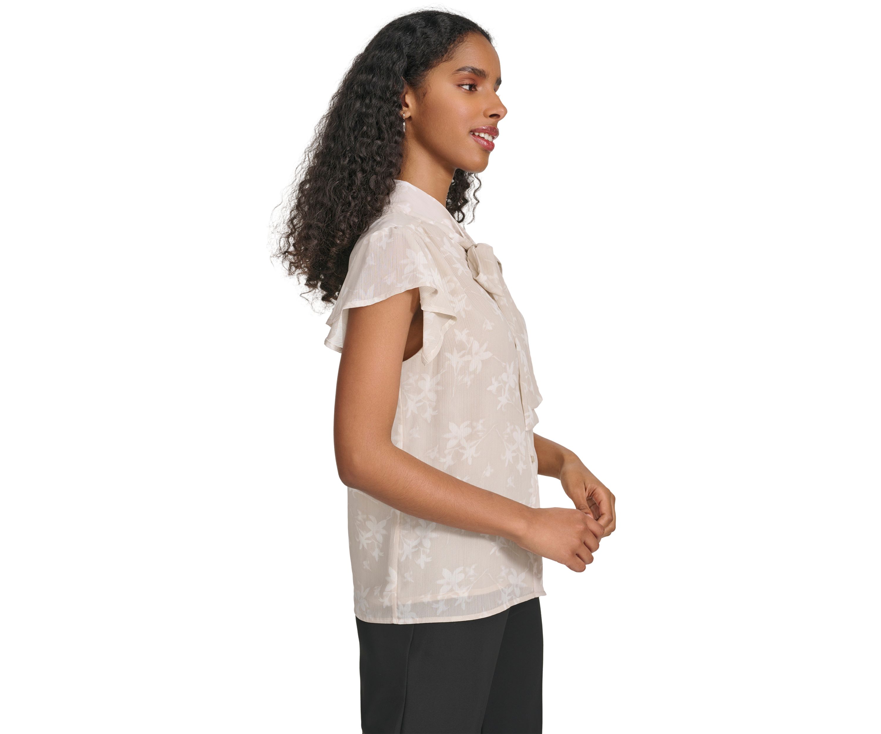 Womens Printed Sleeveless Tie Neck Cami Blouse