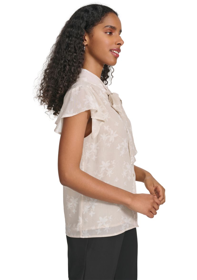 Womens Printed Sleeveless Tie Neck Cami Blouse