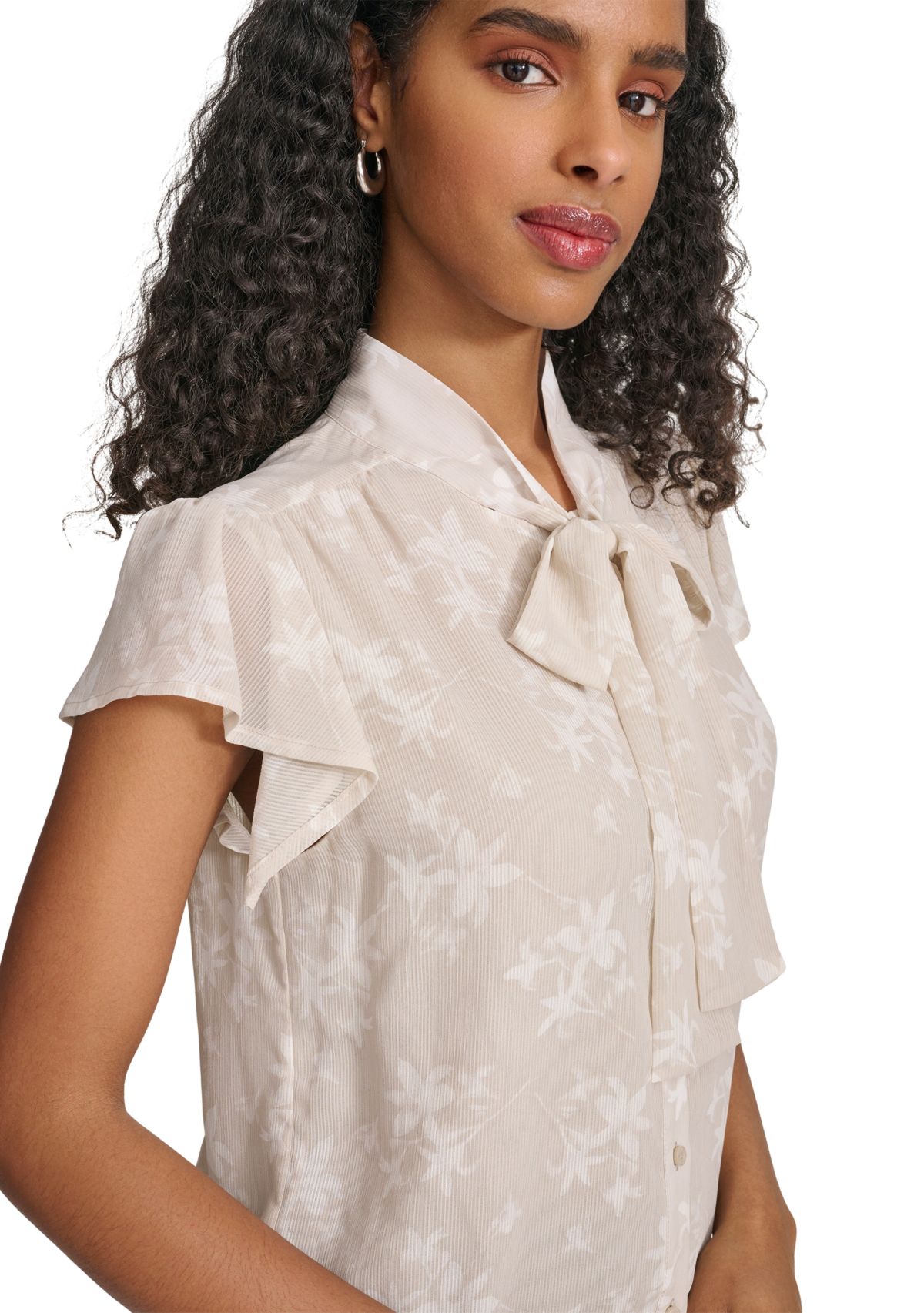 Womens Printed Sleeveless Tie Neck Cami Blouse