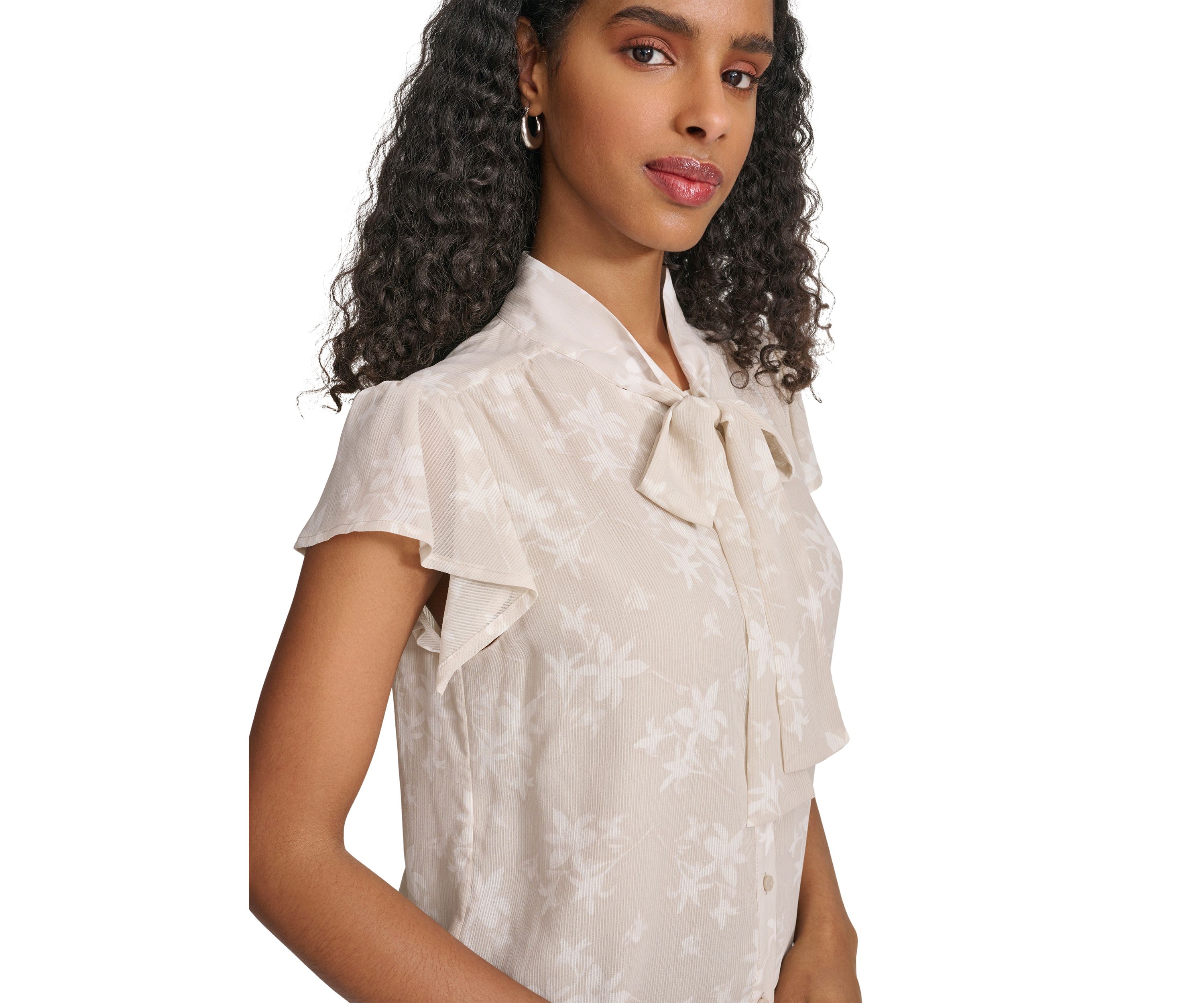 Womens Printed Sleeveless Tie Neck Cami Blouse