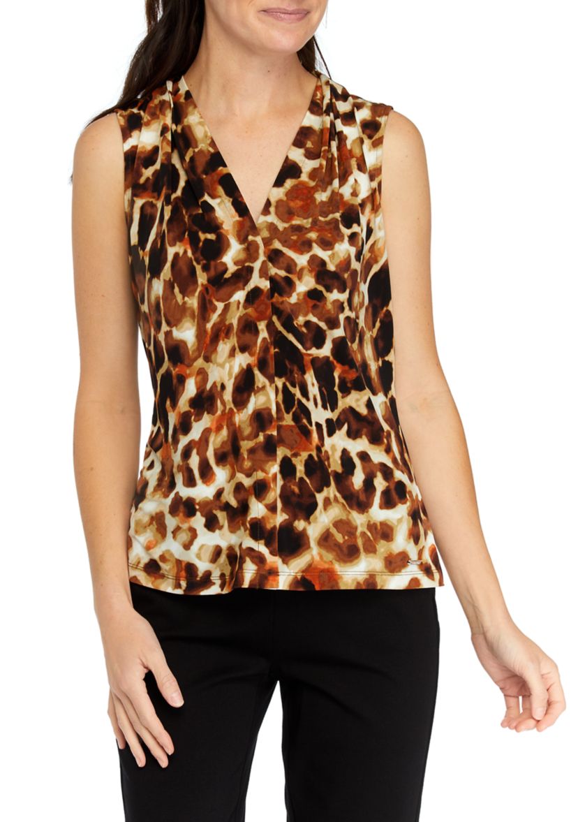 Womens Animal Print Sleeveless V-Neck Cami