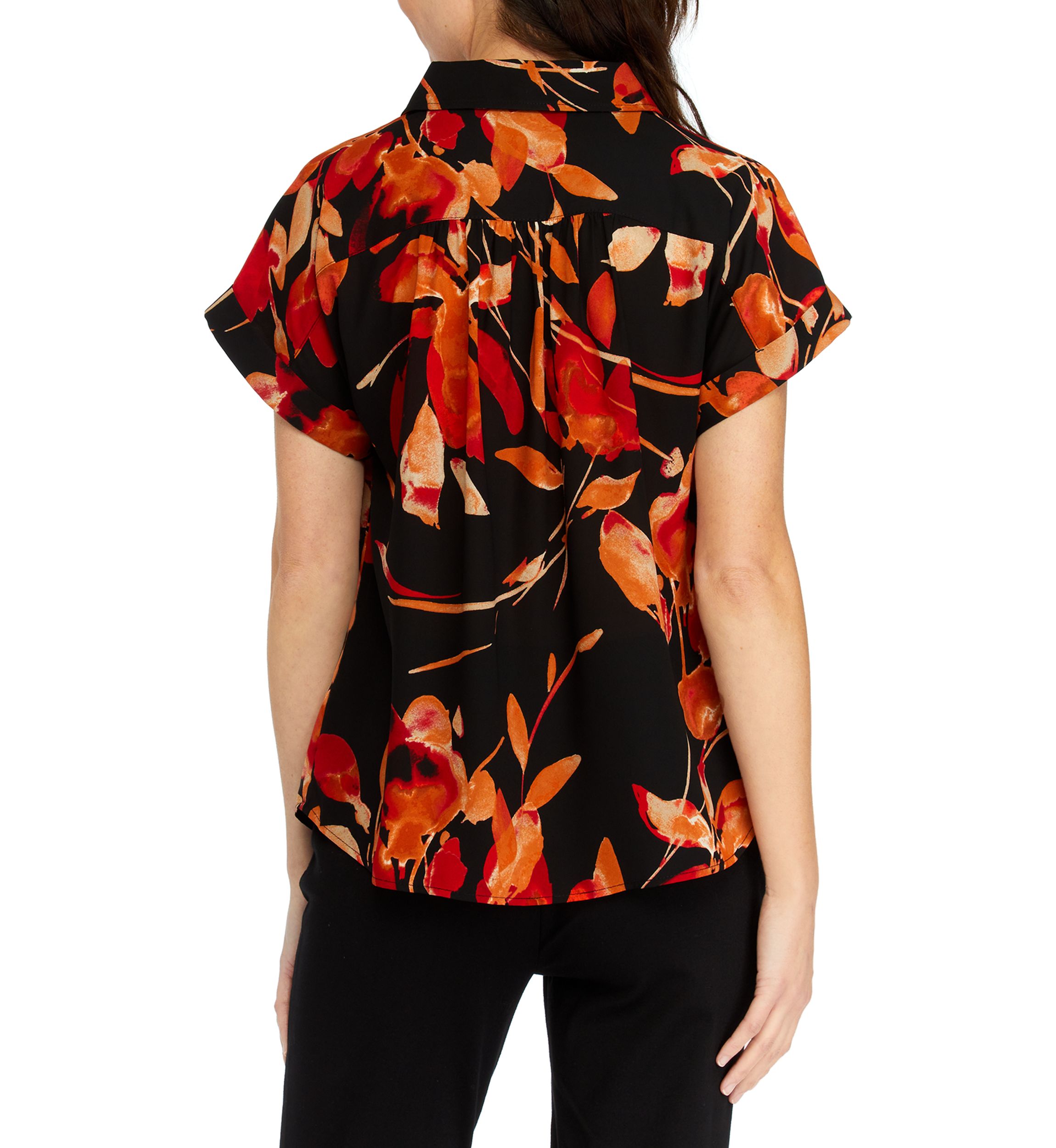 Womens Floral Cap Sleeve Collared Top
