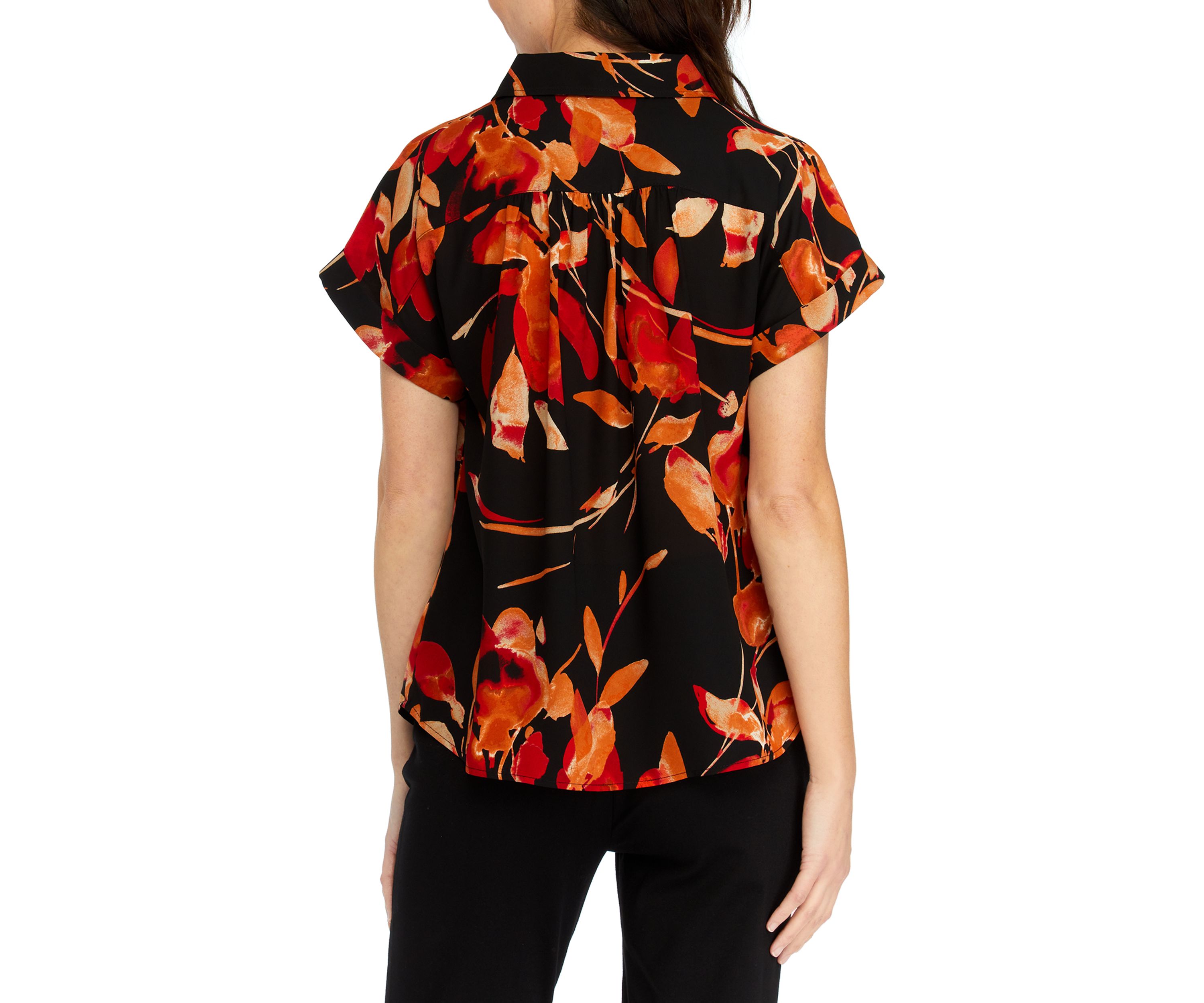 Womens Floral Cap Sleeve Collared Top