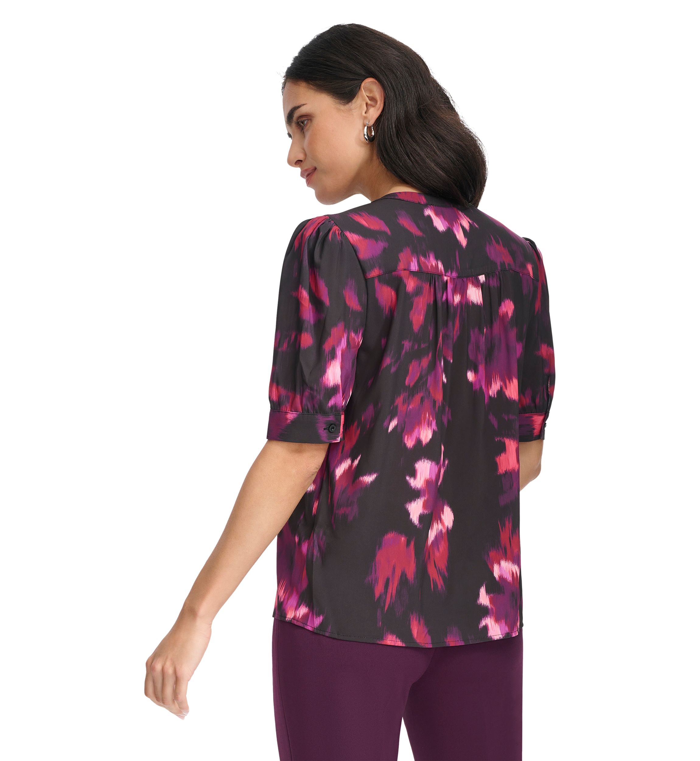 Womens Short Sleeve Button Front Blouse
