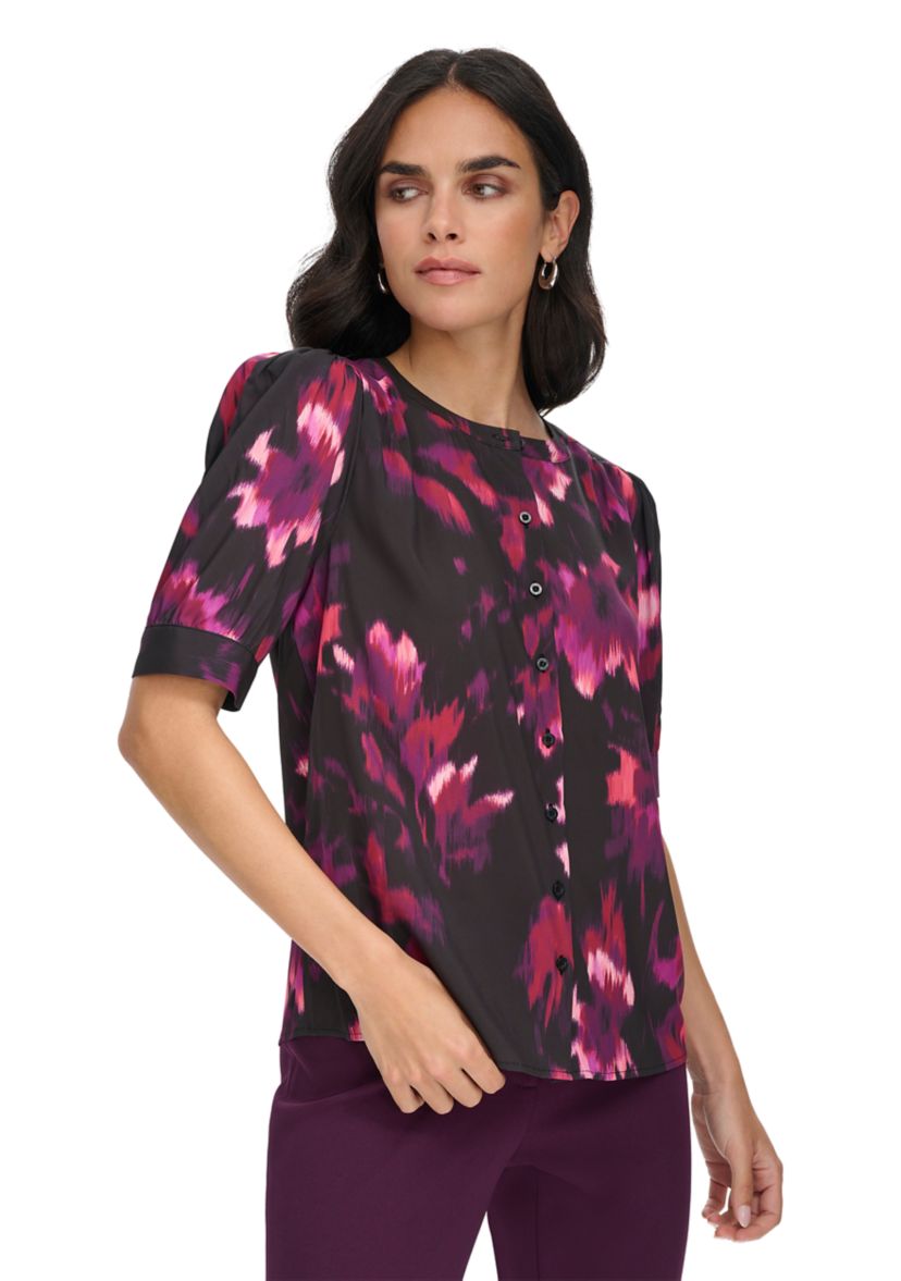 Womens Short Sleeve Button Front Blouse