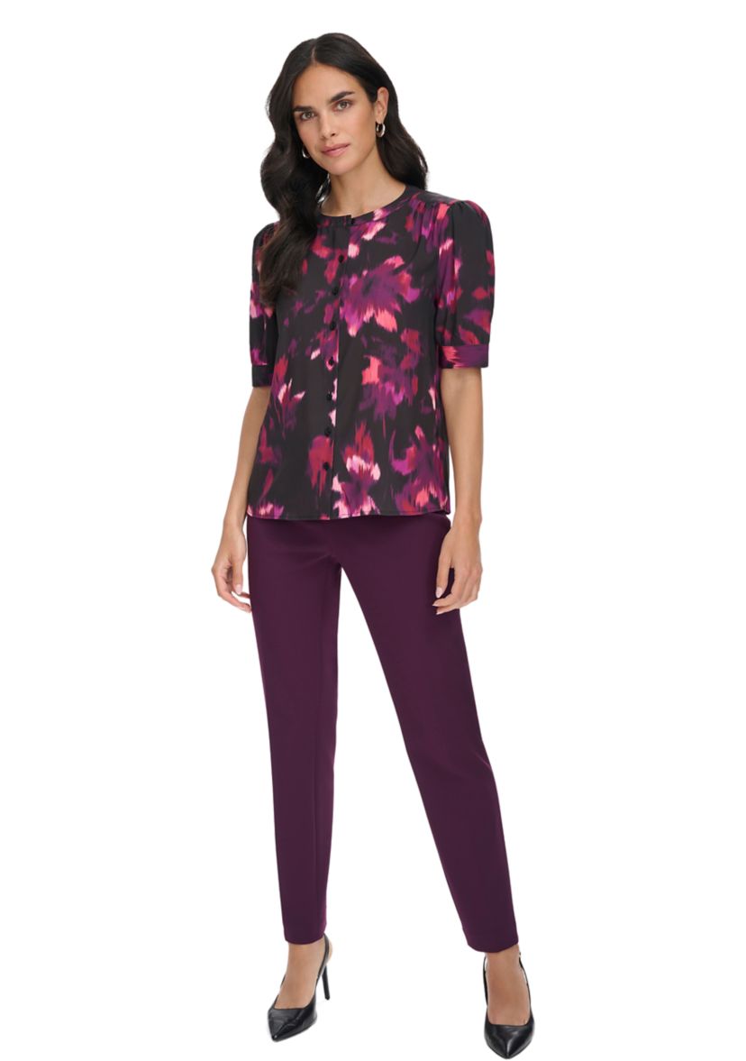Womens Short Sleeve Button Front Blouse