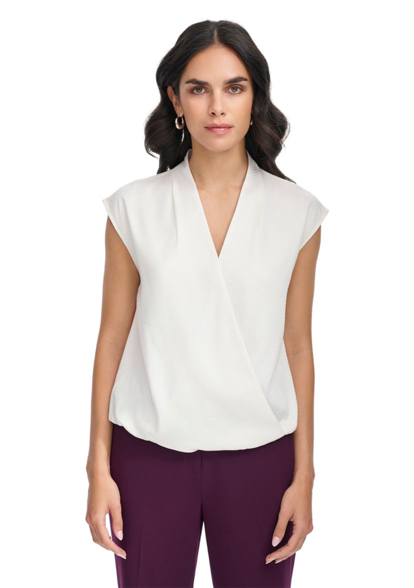 Womens Tonal Print Cap Sleeve Cross Front Blouse