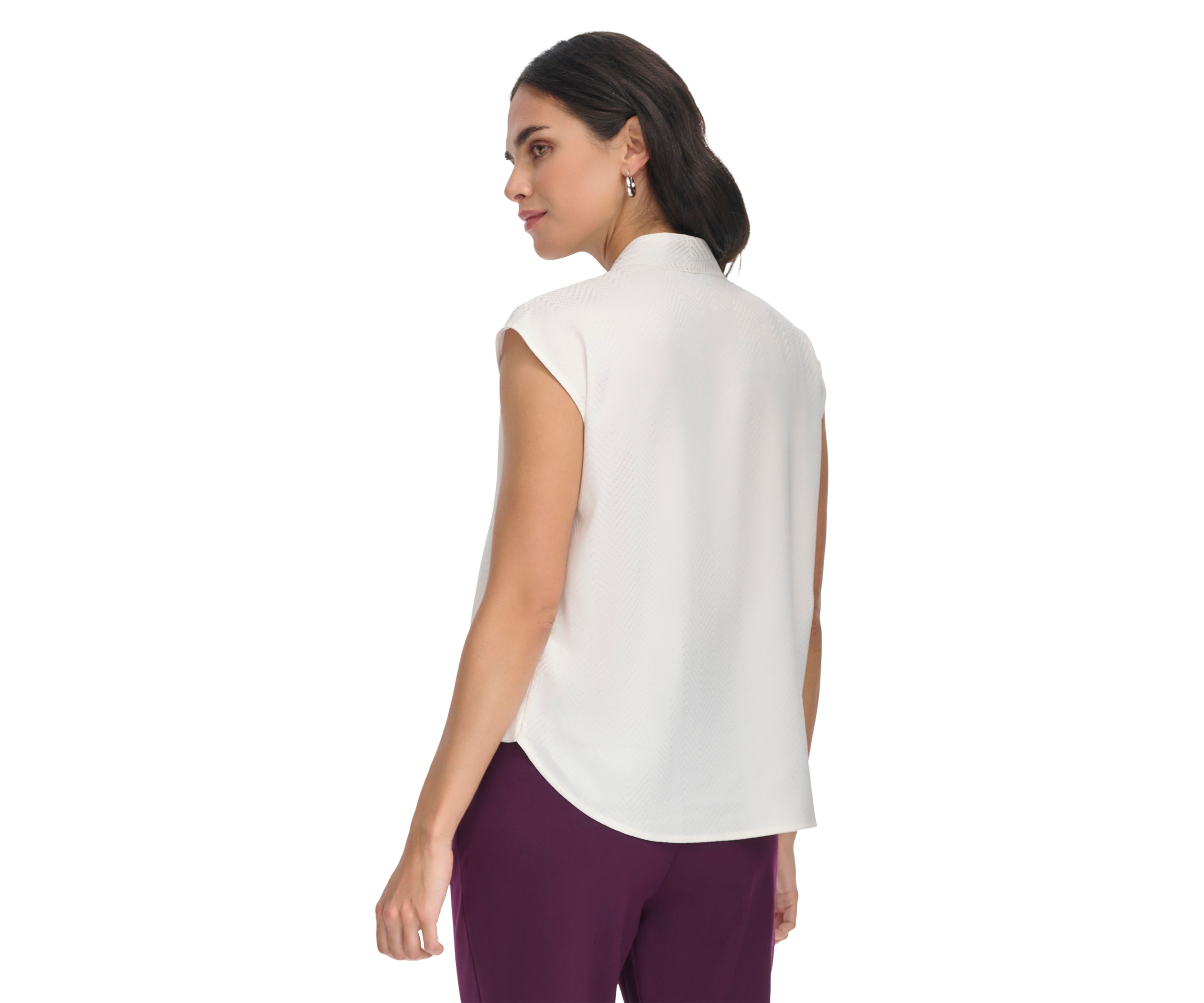 Womens Tonal Print Cap Sleeve Cross Front Blouse