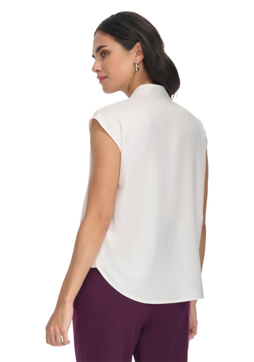 Womens Tonal Print Cap Sleeve Cross Front Blouse