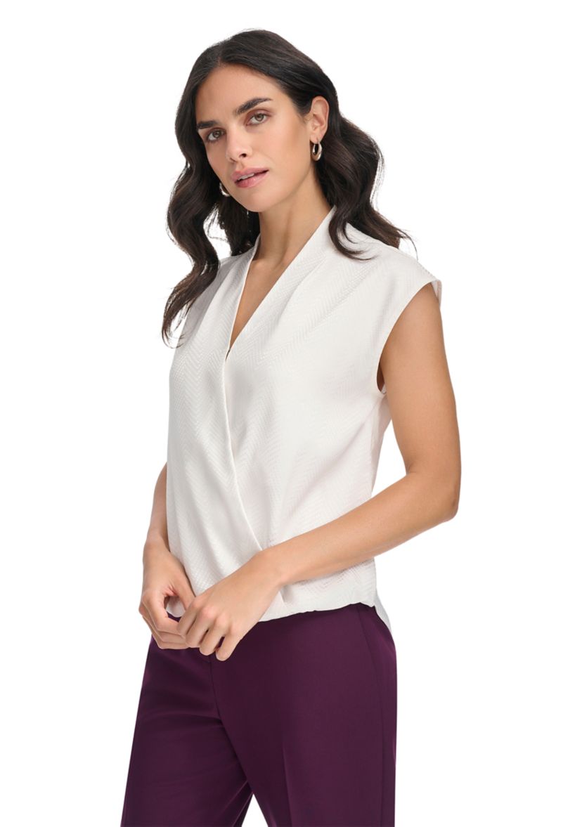 Womens Tonal Print Cap Sleeve Cross Front Blouse