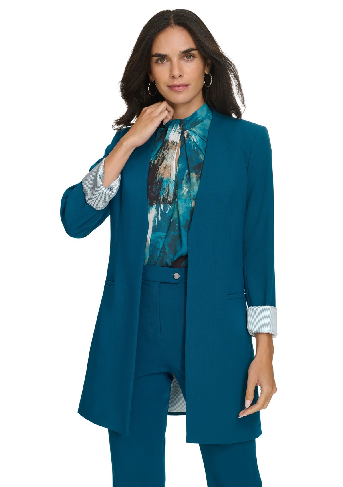 Womens Roll Cuff Longline Jacket