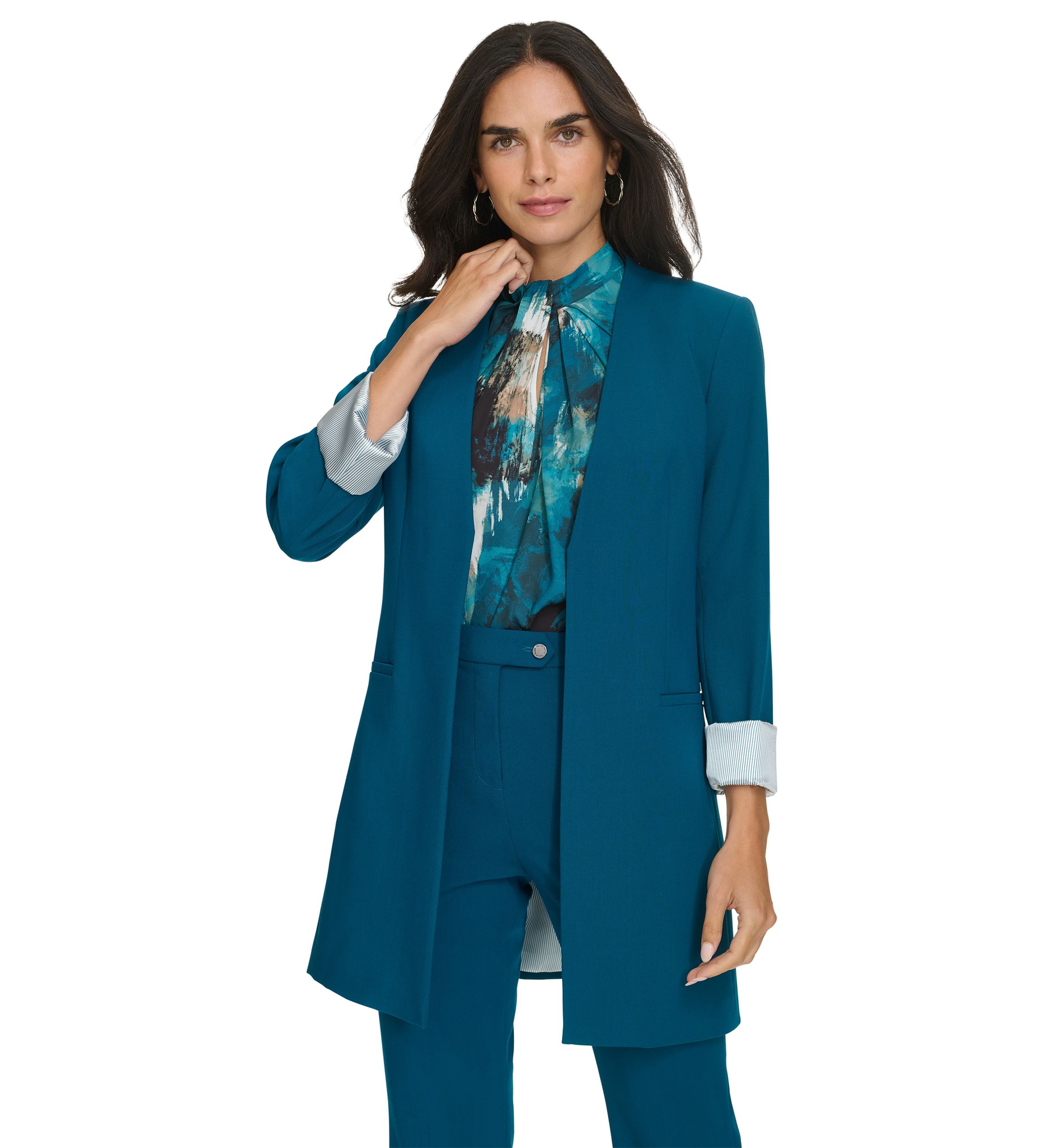 Womens Roll Cuff Longline Jacket