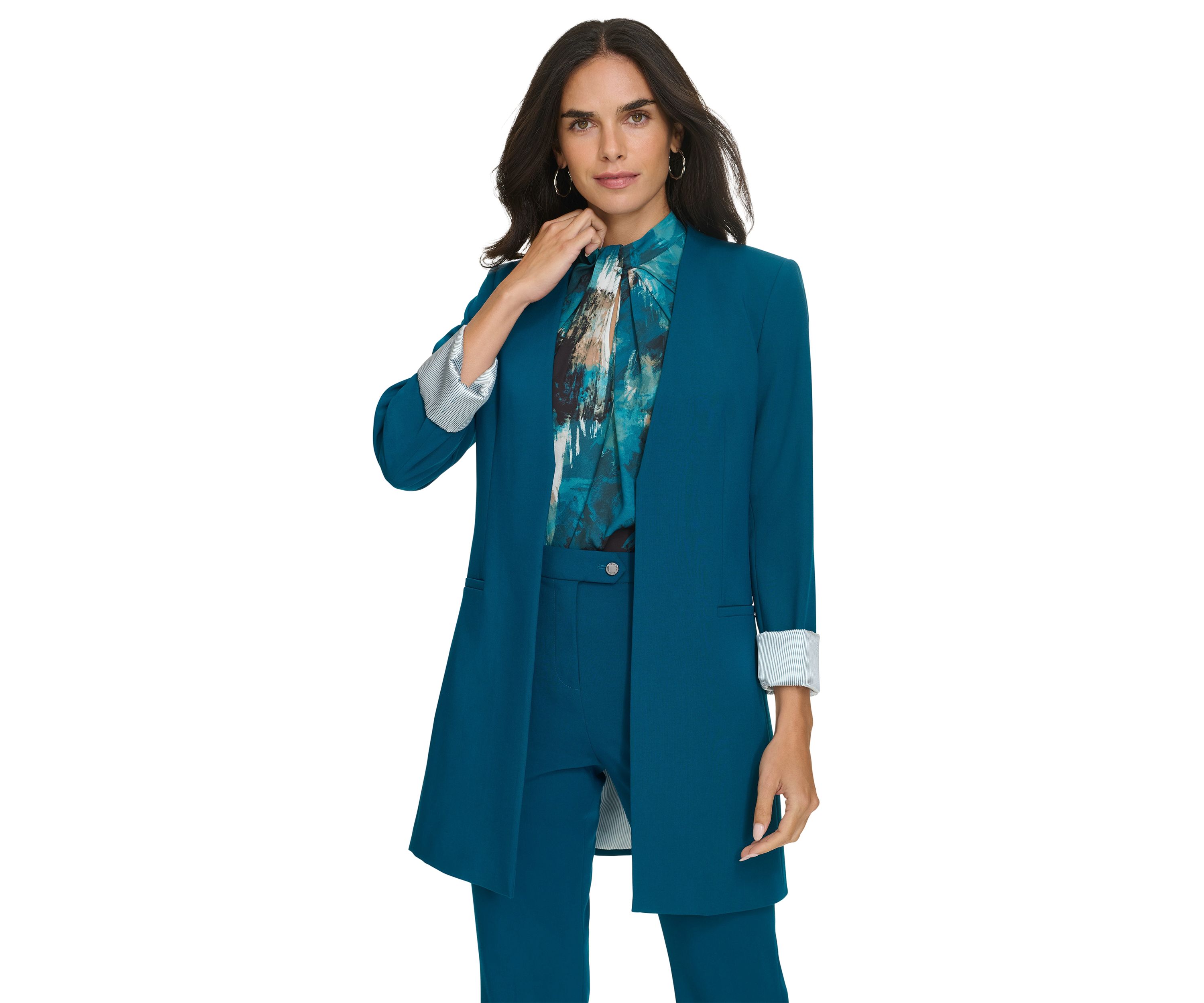 Womens Roll Cuff Longline Jacket