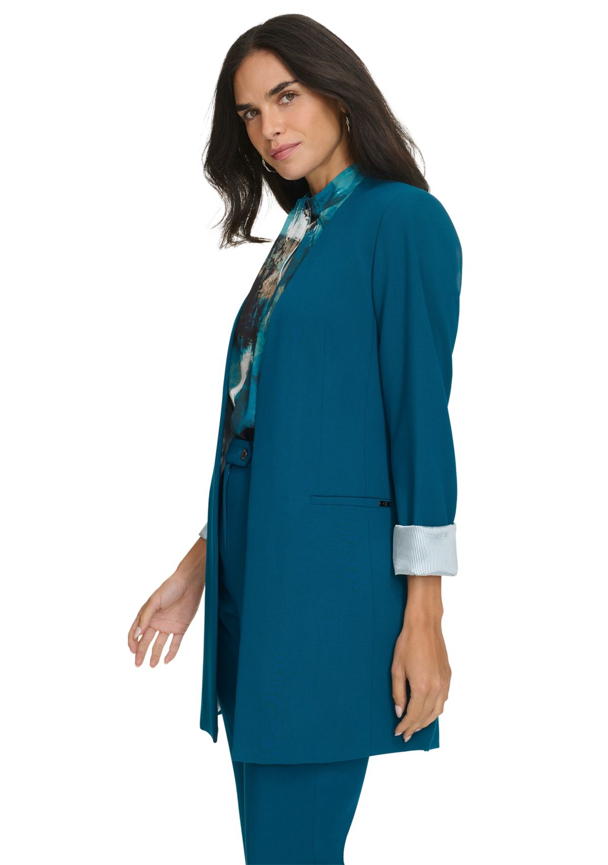 Womens Roll Cuff Longline Jacket