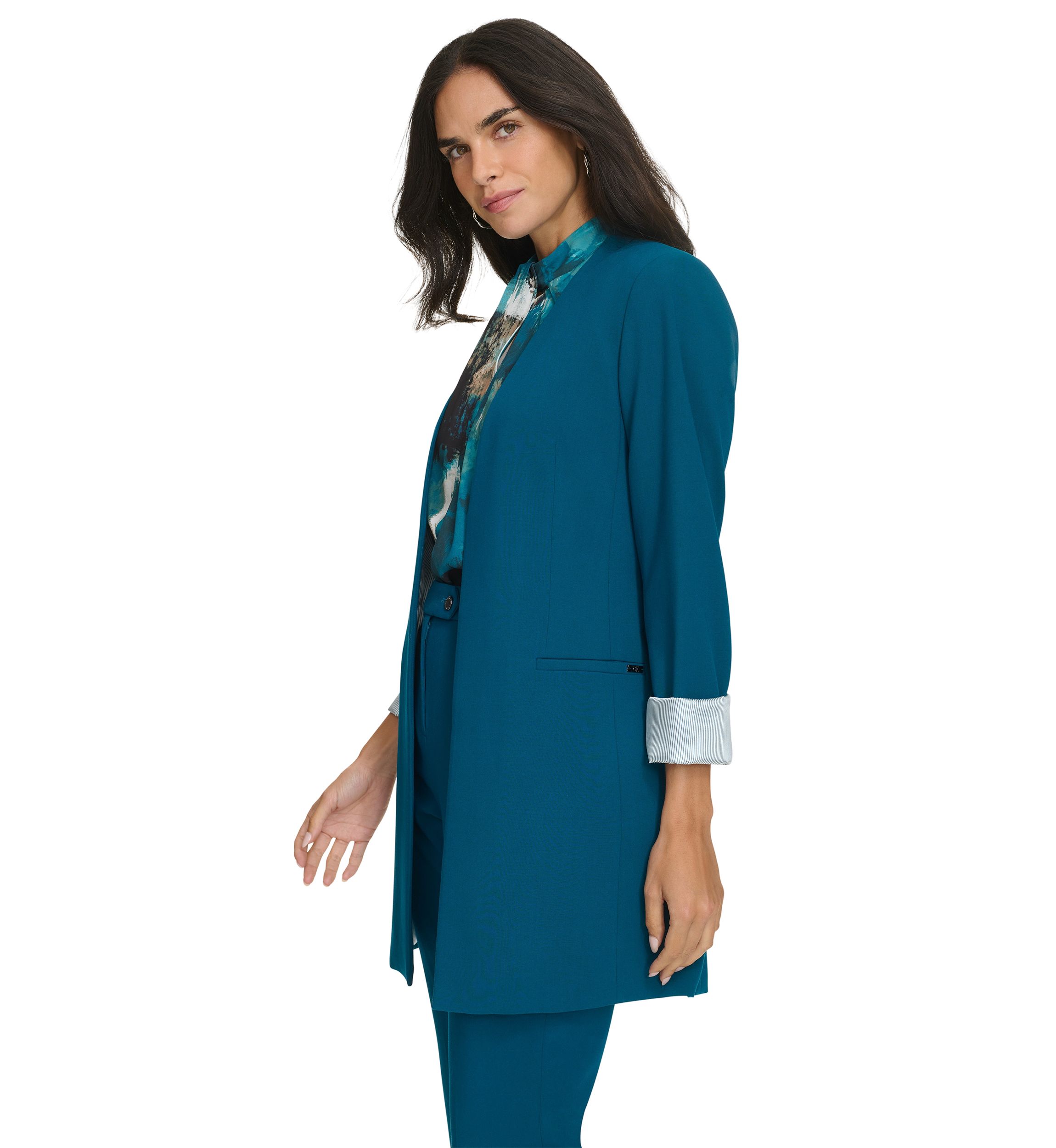 Womens Roll Cuff Longline Jacket