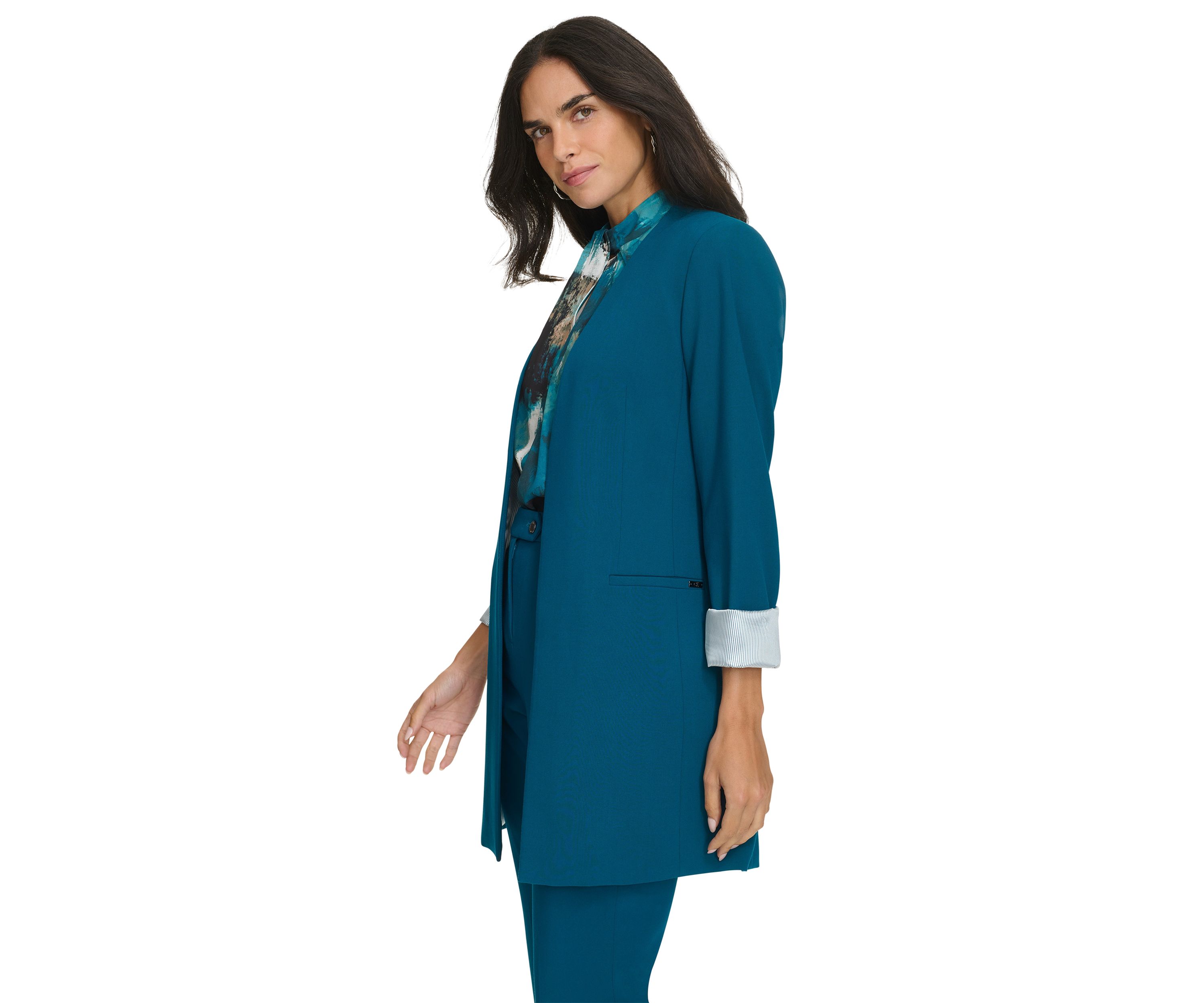 Womens Roll Cuff Longline Jacket