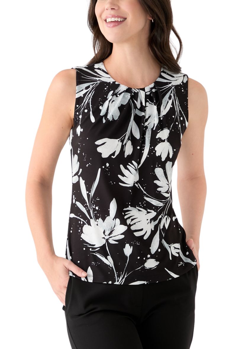 Womens Printed Pleat Neck Cami 