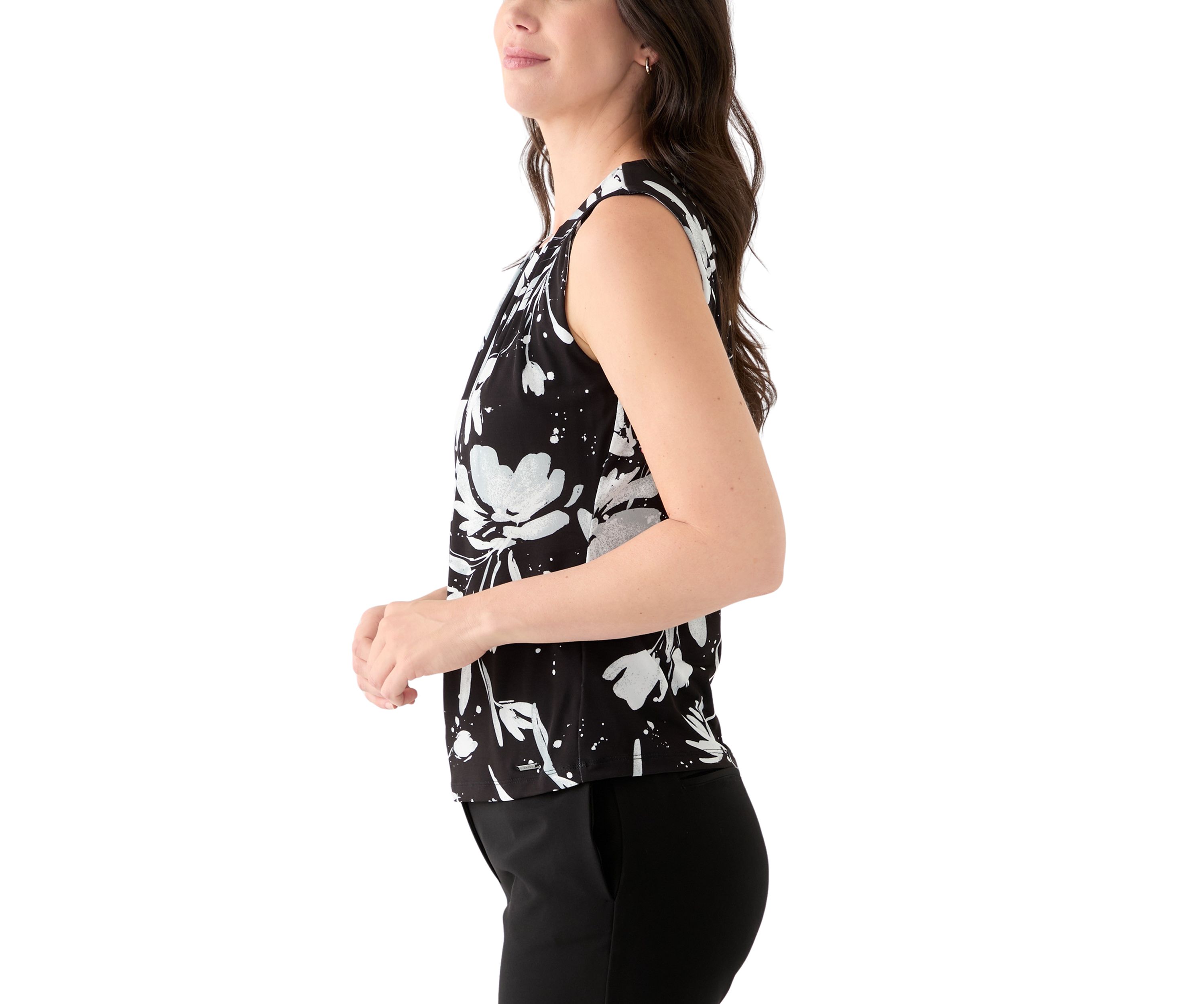 Womens Printed Pleat Neck Cami 