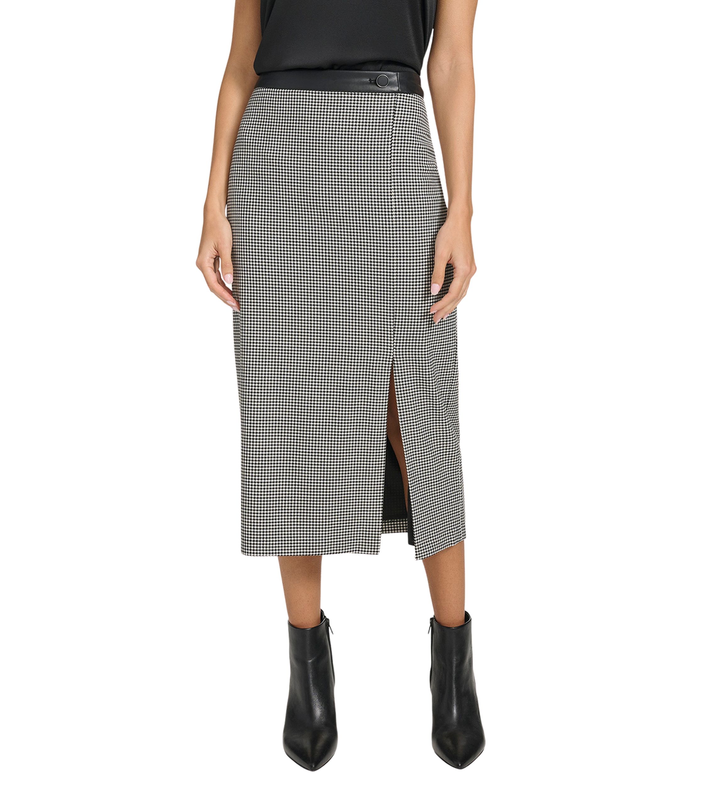 Womens Houndstooth Pencil Skirt with Slit
