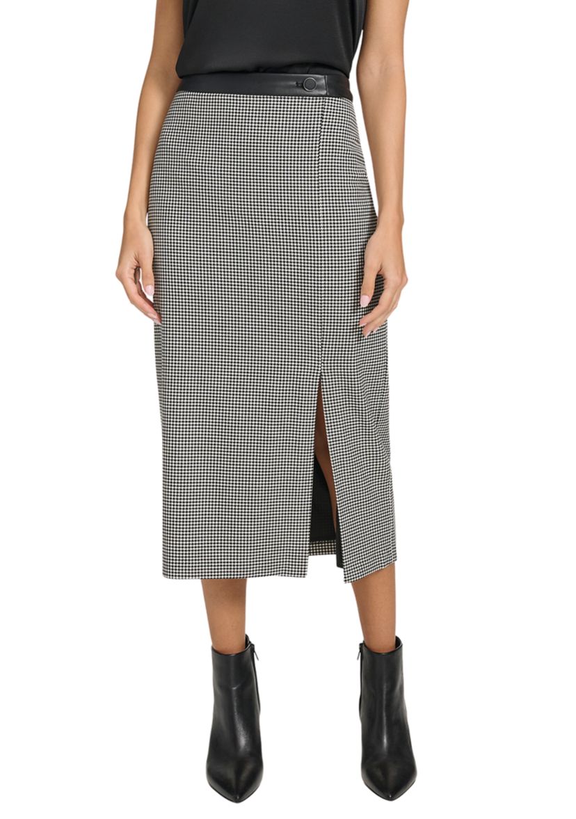Womens Houndstooth Pencil Skirt with Slit