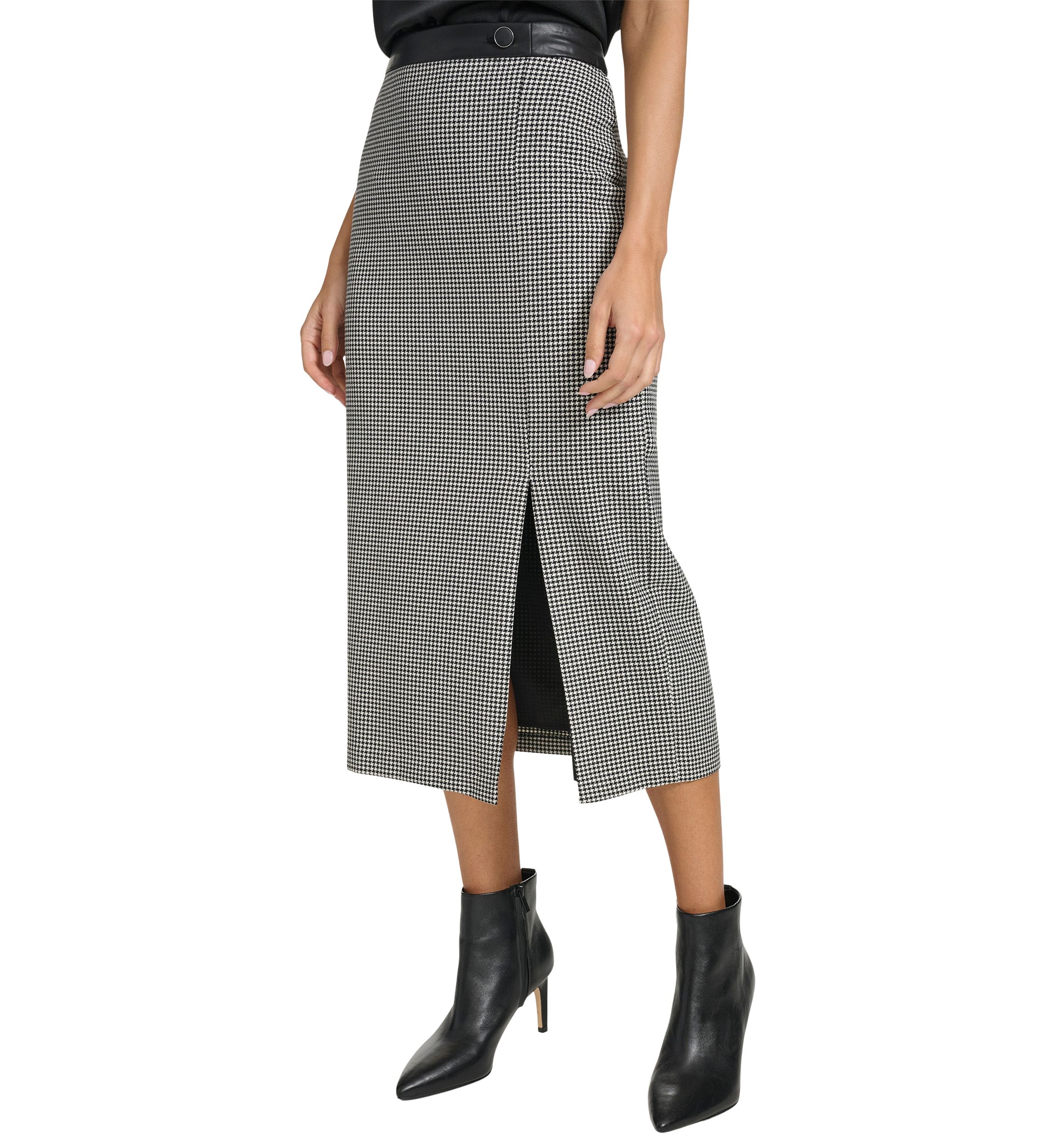 Womens Houndstooth Pencil Skirt with Slit