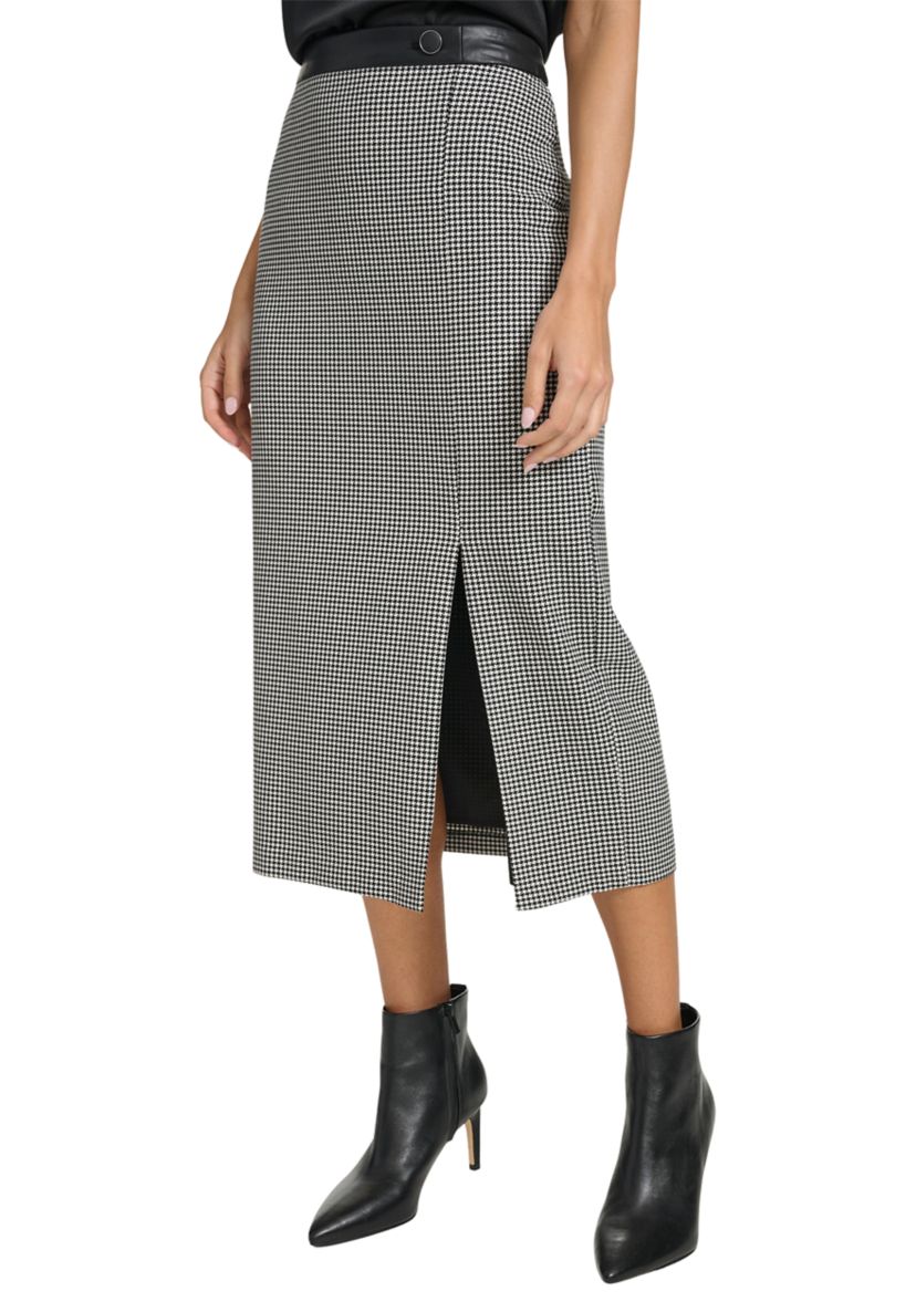 Womens Houndstooth Pencil Skirt with Slit