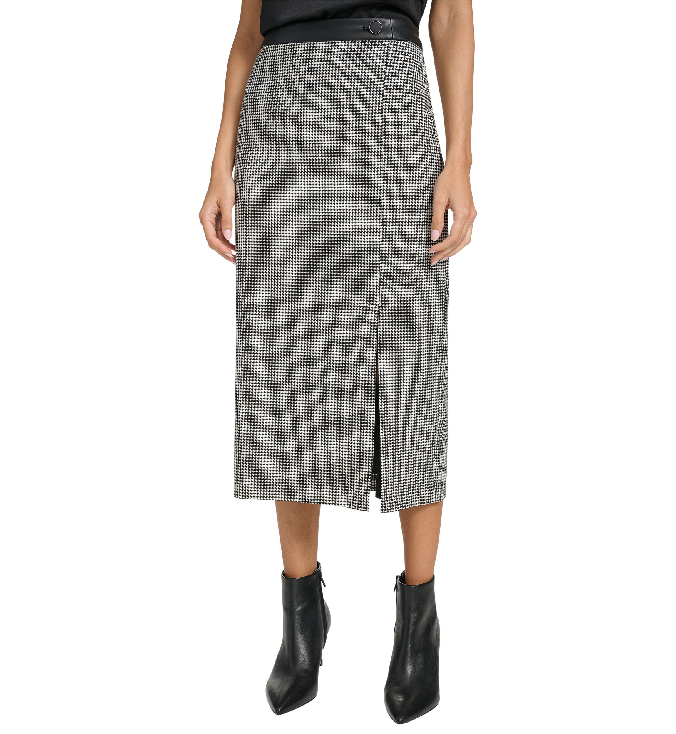 Womens Houndstooth Pencil Skirt with Slit