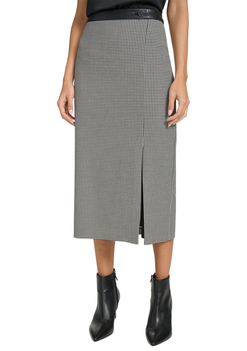 Womens Houndstooth Pencil Skirt with Slit