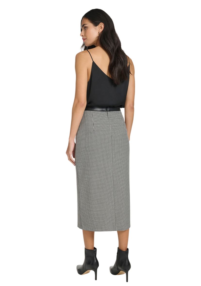 Womens Houndstooth Pencil Skirt with Slit