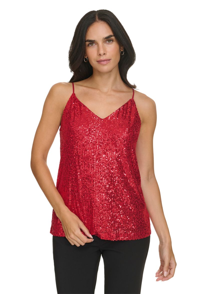Womens Sequin Strappy Cami