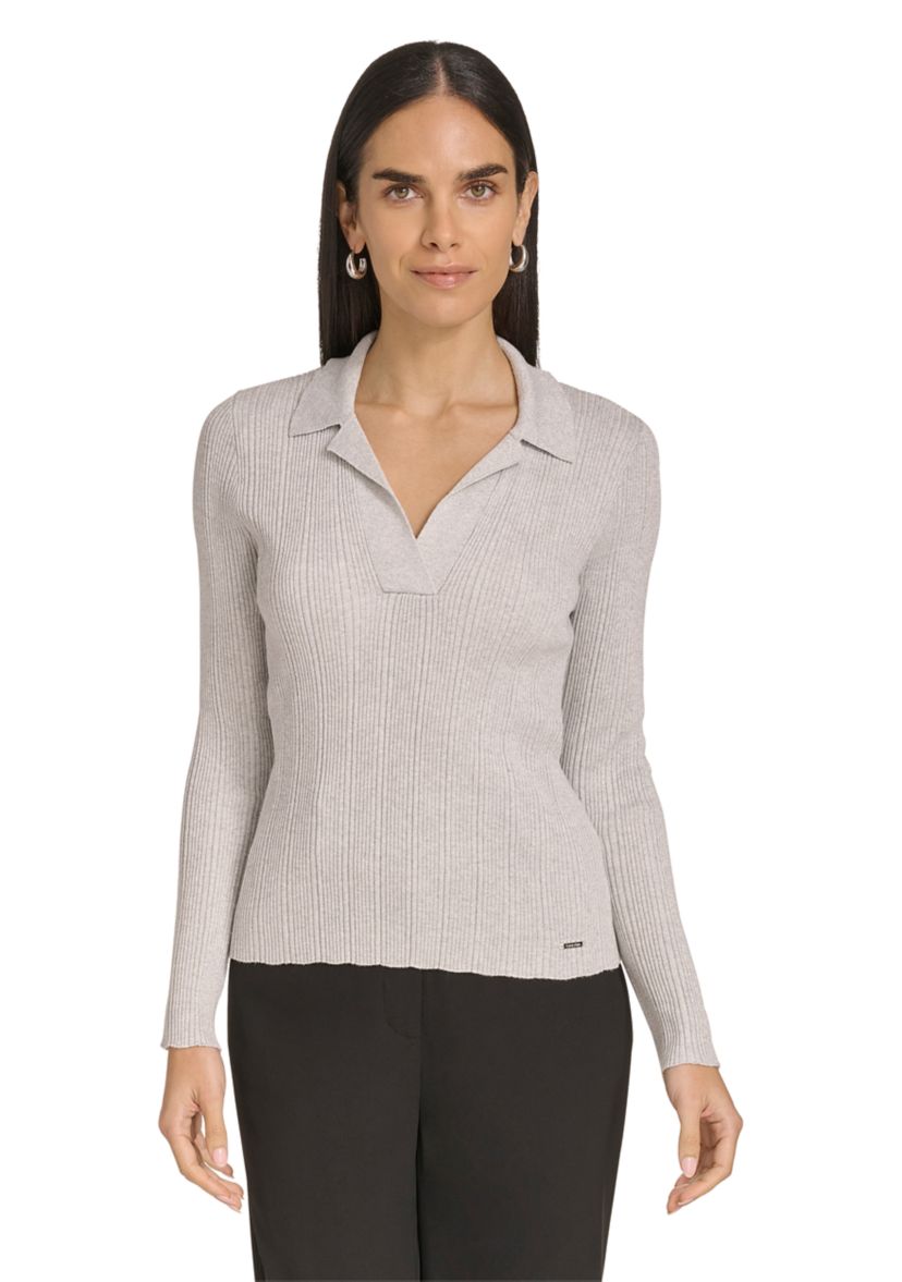 Womens Long Sleeve V-Neck Collared Sweater