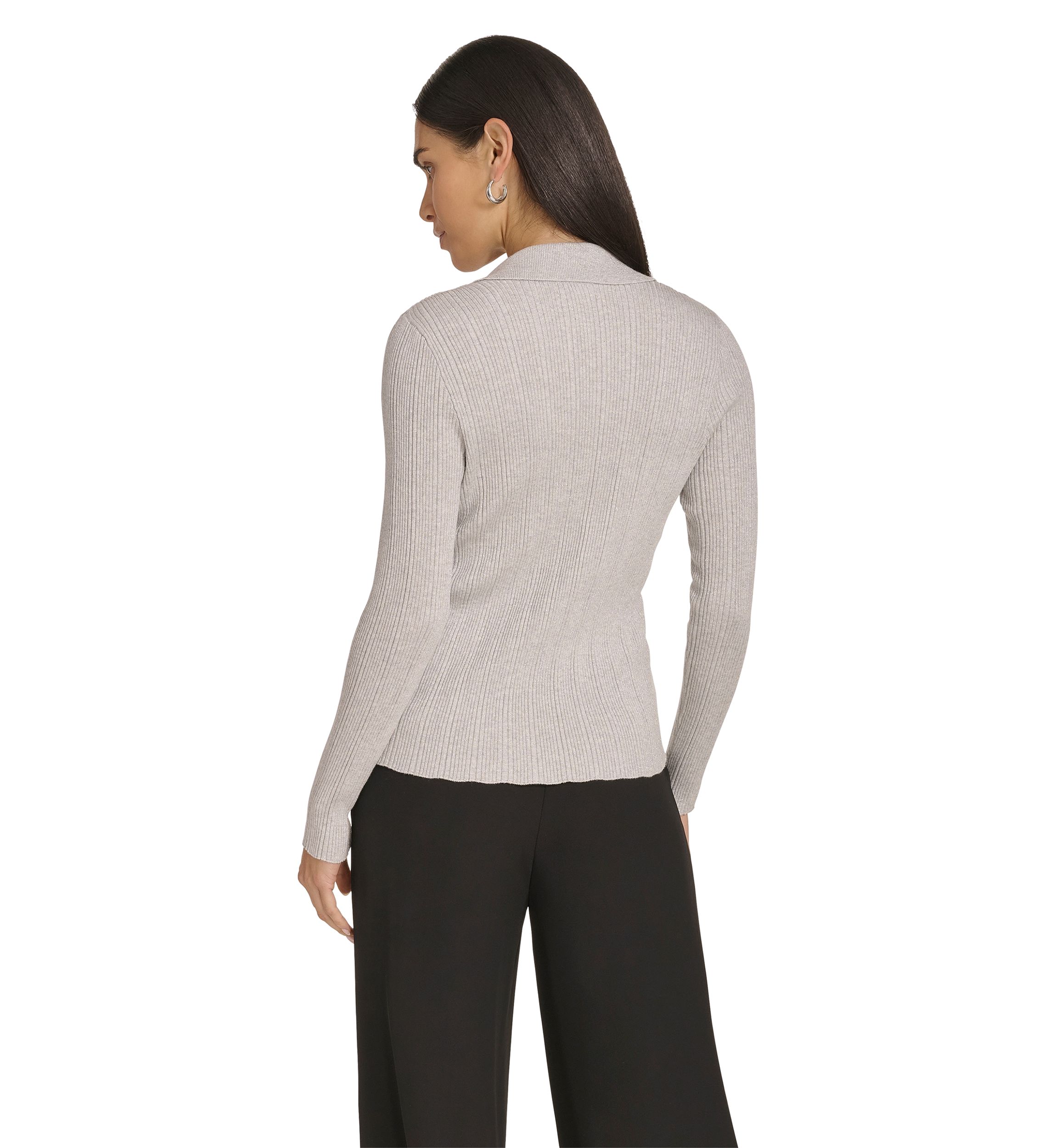Womens Long Sleeve V-Neck Collared Sweater